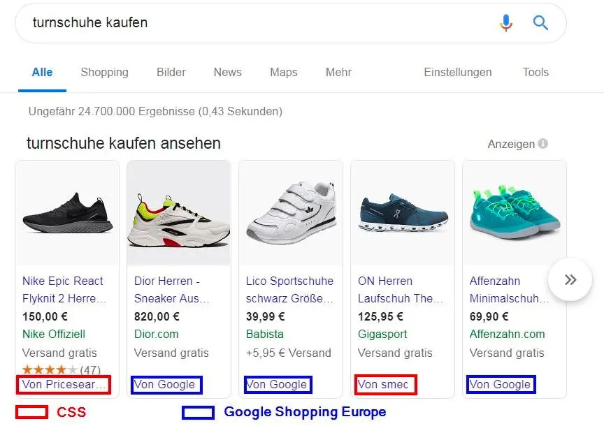 CSS Google Shopping Anzeigen