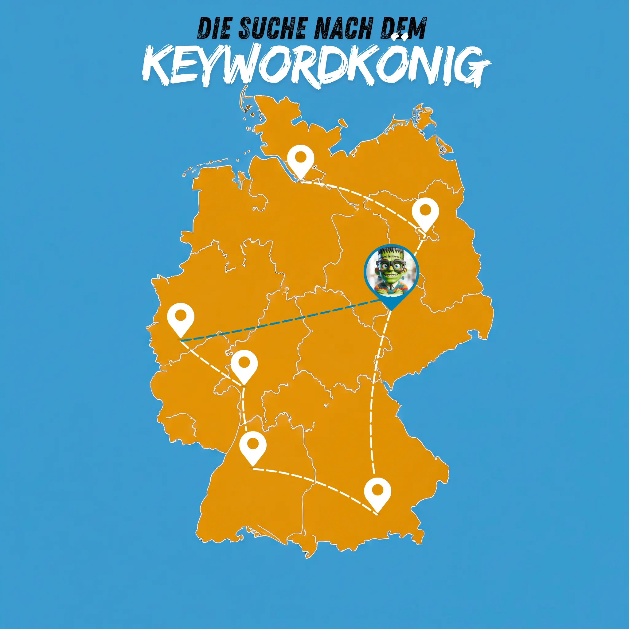 Deutschlandkarte mit Route des Keywordkönigs