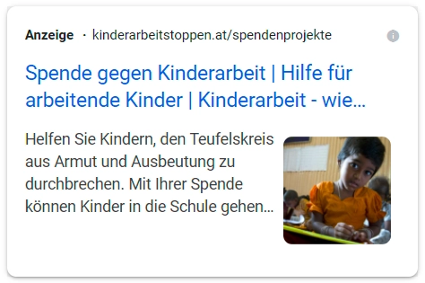 Google Ads Grants Anzeige Beispiel