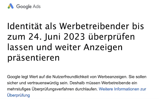 Google Ads Konto Identität bestätigen