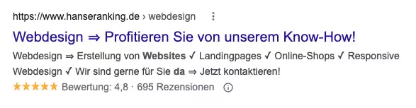 Optimierte Title Tag und Meta Description