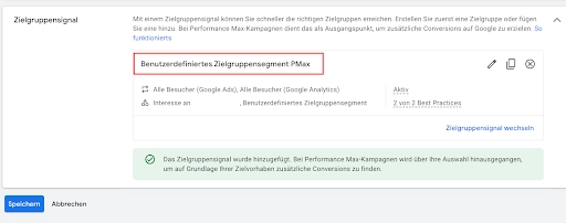 Performance Max Kampagne Zielgruppe wählen