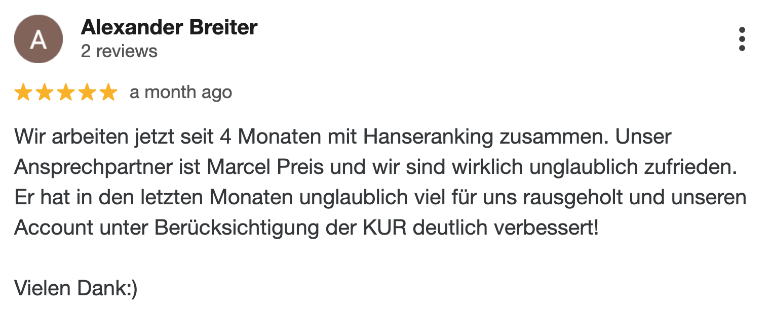 Bewertungen_Hanseranking-1 positive Bewertung von Alexander