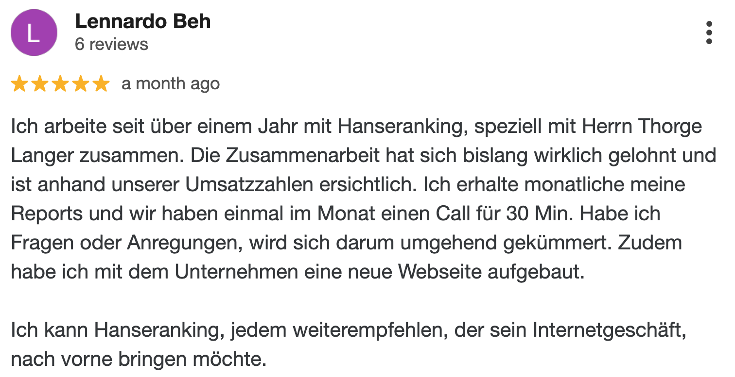 Bewertungen_Hanseranking-4 positive Bewertung von Leandro