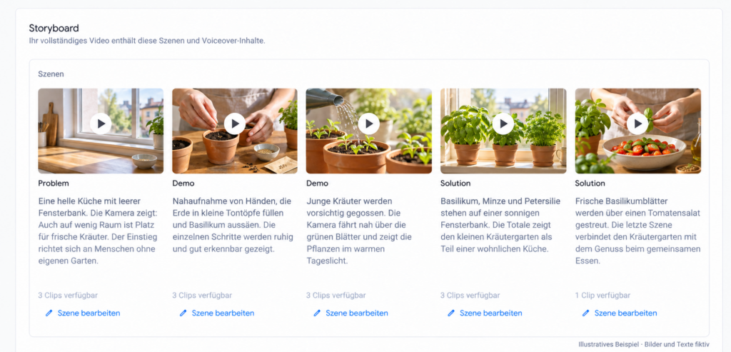 Multimodale Videoerstellung im Asset Studio von Google Ads mit kreativen Vorgaben, Storyboard und Video-Assets