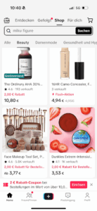 Screenshot mit Produkten von TikTok Shop