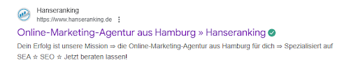 Title Tag und Description von Hanseranking