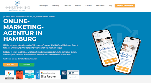 Screenshot Hanseranking Startseite